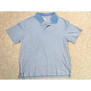 R&R Casual Polo Shirt Mens Large Blue Striped Pique Short Sleeve Preppy Golf Top